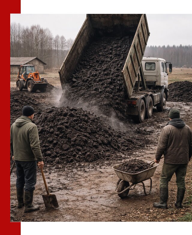 Доставка низинного торфа с разгрузкой и доставкой в Ялуторовске