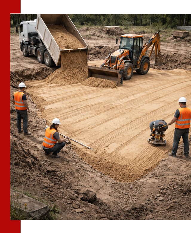 Устройство песчаной подушки для фундаментов и дорог в Ялуторовске